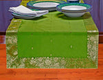 Forest green silk table runner running down a dining table