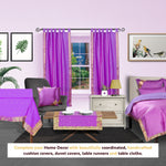 Lavender sari tab top curtains hung at a window