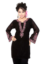 Black georgette kurti tunic shown draped on a model