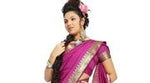 Violet art silk sari shown draped on a model