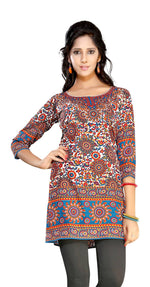 Blue sari kurti tunic shown draped on a model