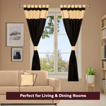 Black raw silk curtain and cushion cover set shown together