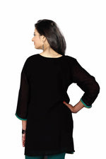 Black georgette kurti tunic shown draped on a model