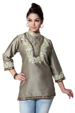 Art silk kurti tunic shown draped on a model