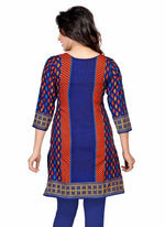 Blue sari kurti tunic shown draped on a model