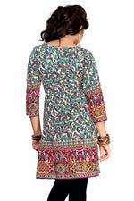 Purple sari kurti tunic shown draped on a model
