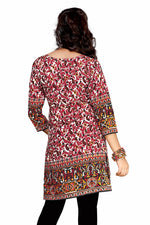 Red sari kurti tunic shown draped on a model
