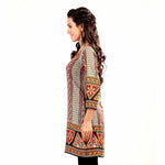 Sari kurti tunic shown draped on a model