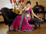 Pink georgette sari shown draped on a model