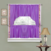 Lavender sari curtains hung at a window