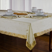 Cream sari tablecloth laid on a dining table