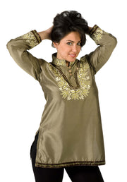 Henna art silk kurti tunic shown draped on a model