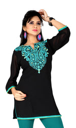 Black georgette kurti tunic shown draped on a model