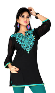Black georgette kurti tunic shown draped on a model