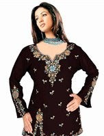 Black art silk kurti tunic shown draped on a model