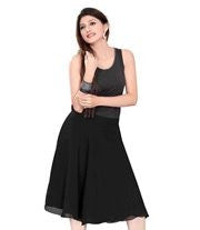 Black georgette pleated skirt shown draped on a model