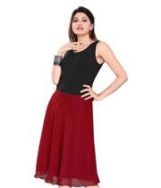 Maroon georgette pleated skirt shown draped on a model