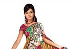 Georgette sari shown draped on a model