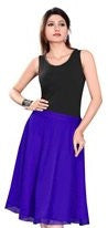 Blue georgette pleated skirt shown draped on a model