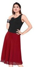 Maroon georgette pleated skirt shown draped on a model