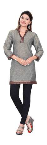 Gray sari kurti tunic shown draped on a model
