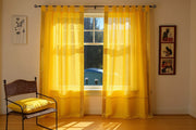 2 Yellow Boho Indian Sari Curtains Tab Top Window Panels, Handmade, Pair - Light Filtering Drapes for Living Room, Bedroom, Doorway or Bed Canopy