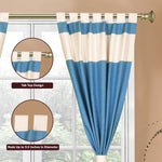 Turquoise raw silk curtain and cushion cover set shown together