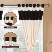 Cream raw silk curtain and cushion cover set shown together