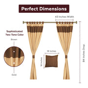 Brown raw silk curtain and cushion cover set shown together