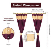 Maroon raw silk curtain and cushion cover set shown together