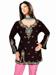 Black art silk kurti tunic shown draped on a model