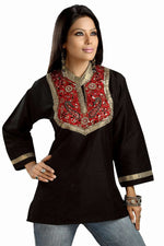 Black art silk kurti tunic shown draped on a model