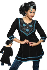 Black georgette kurti tunic shown draped on a model