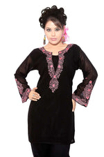 Black georgette kurti tunic shown draped on a model