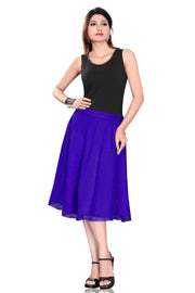 Blue georgette pleated skirt shown draped on a model