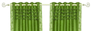 Forest green sari grommet top curtains hung at a window