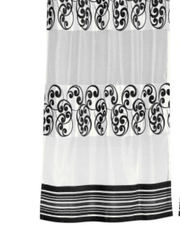 Black sheer tissue ring top curtains hung at a window