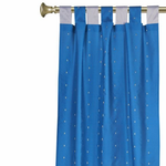 Turquoise sari tab top curtains hung at a window