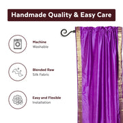 Lavender sari rod pocket curtains hung at a window
