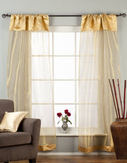 Golden rod sheer tissue rod pocket curtains hung at a window