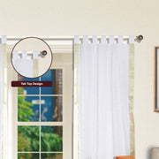 White sari tab top curtains hung at a window