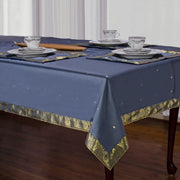 Gray sari tablecloth laid on a dining table