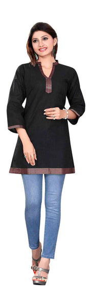 Black sari kurti tunic shown draped on a model