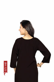 Black poly crepe kurti tunic shown draped on a model