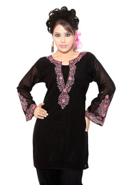 Black georgette kurti tunic shown draped on a model