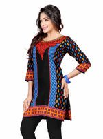 Black sari kurti tunic shown draped on a model