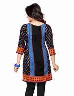 Black sari kurti tunic shown draped on a model