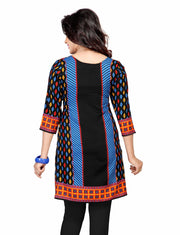 Black sari kurti tunic shown draped on a model