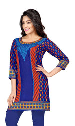 Blue sari kurti tunic shown draped on a model