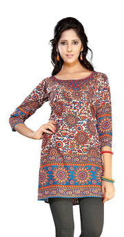 Blue sari kurti tunic shown draped on a model